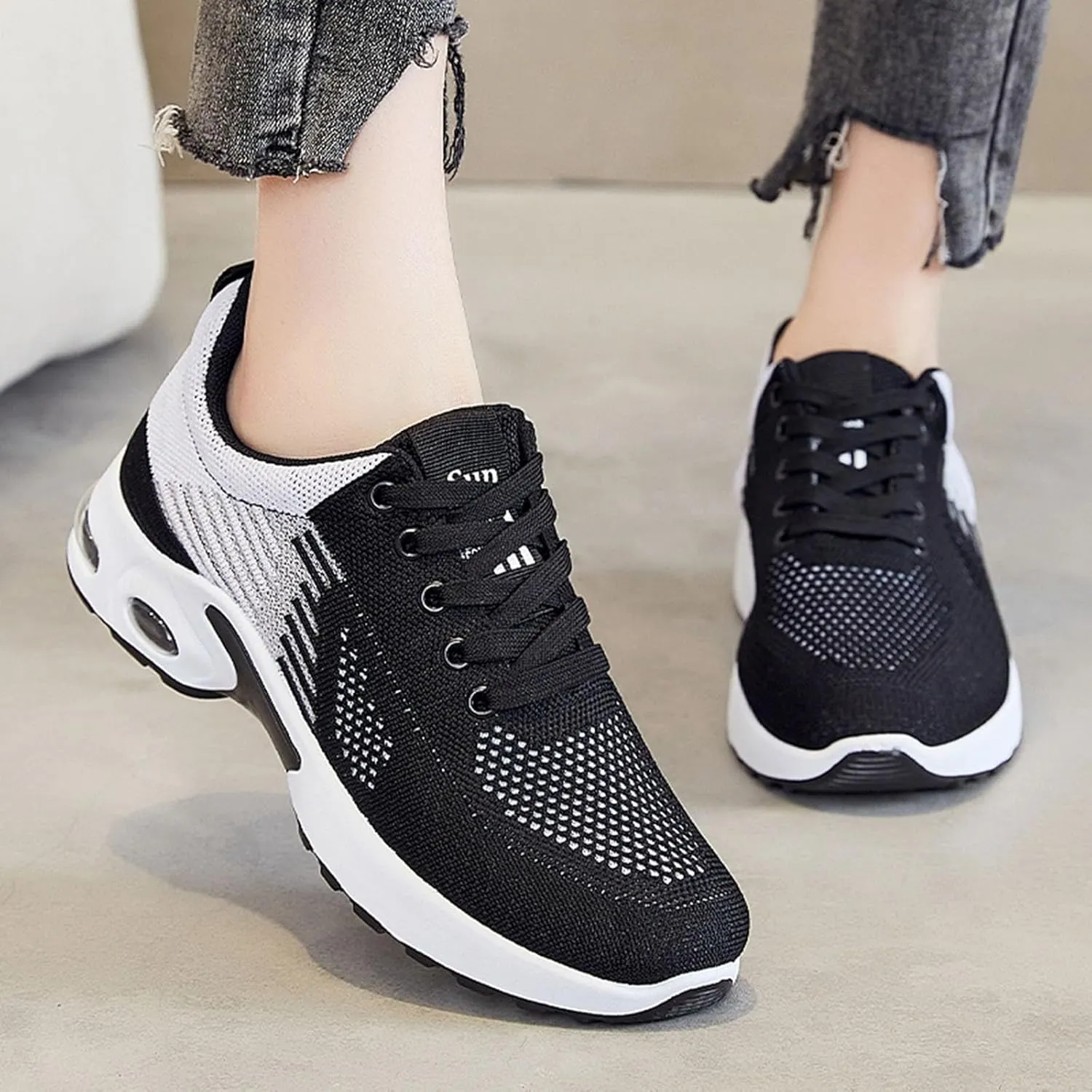 Women's Air Cushion Running Tennis Sneakers Lightweight Fashion Sport Shoes Gym Jogging Breathable Shoe Arch Support Athletic Walking Jogging Shoes Wide Toe Box Sneaker