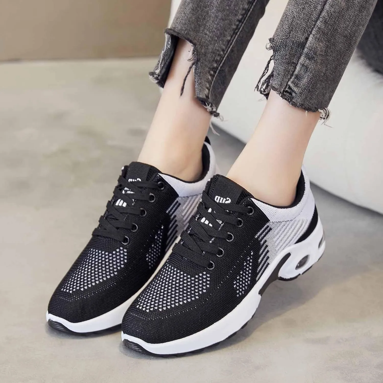 Women's Air Cushion Running Tennis Sneakers Lightweight Fashion Sport Shoes Gym Jogging Breathable Shoe Arch Support Athletic Walking Jogging Shoes Wide Toe Box Sneaker