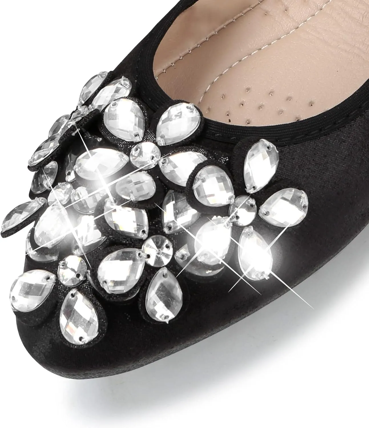 Women's Ballet Flats Rhinestone Soft Wedding Ballerina Shoes Foldable Sparkly Dress Comfort Slip on Flat Shoes