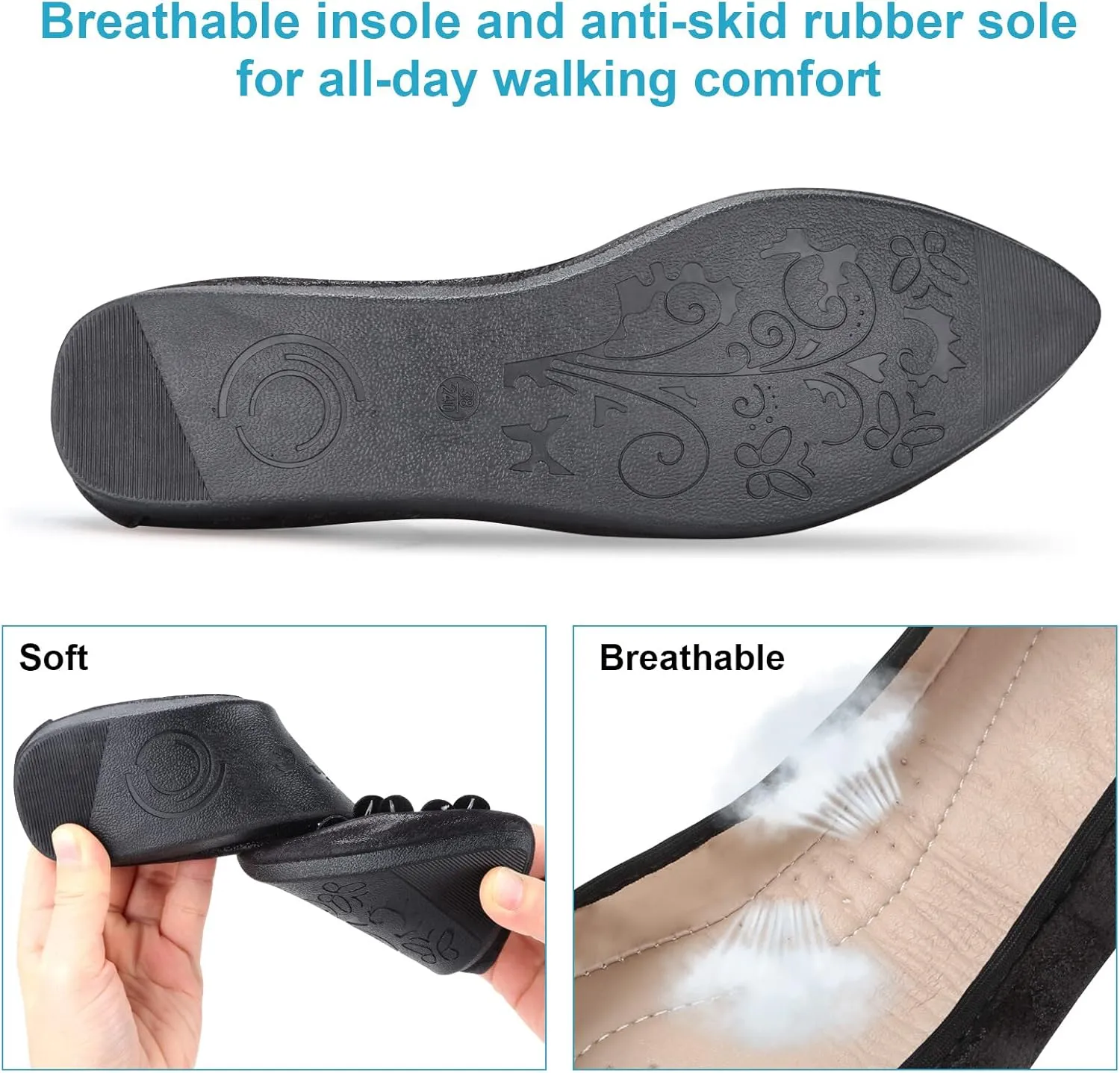 Women's Ballet Flats Rhinestone Soft Wedding Ballerina Shoes Foldable Sparkly Dress Comfort Slip on Flat Shoes