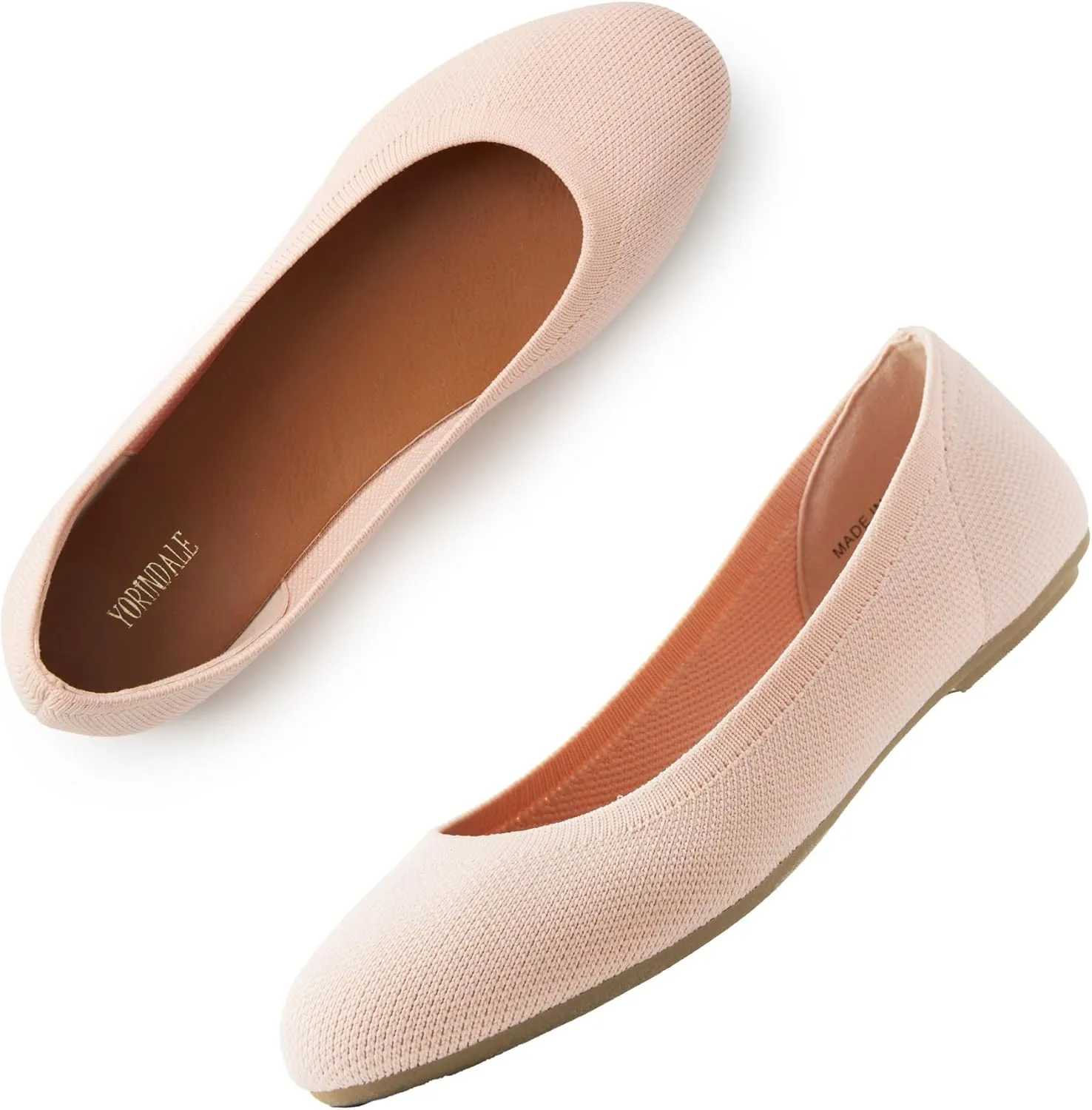 Women's Ballet Flats Soft Knit Lightweight Round Toe Slip On Comfort Ballerina Flat Shoes for Walking Low Wedge Soft
