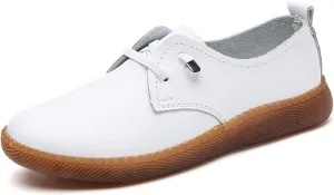 Women's Casual Slip On Flat Heel Soft Sole Loafers,Comfortable Leather Outdoor Walking Flats Breathable Fashion Sneakers