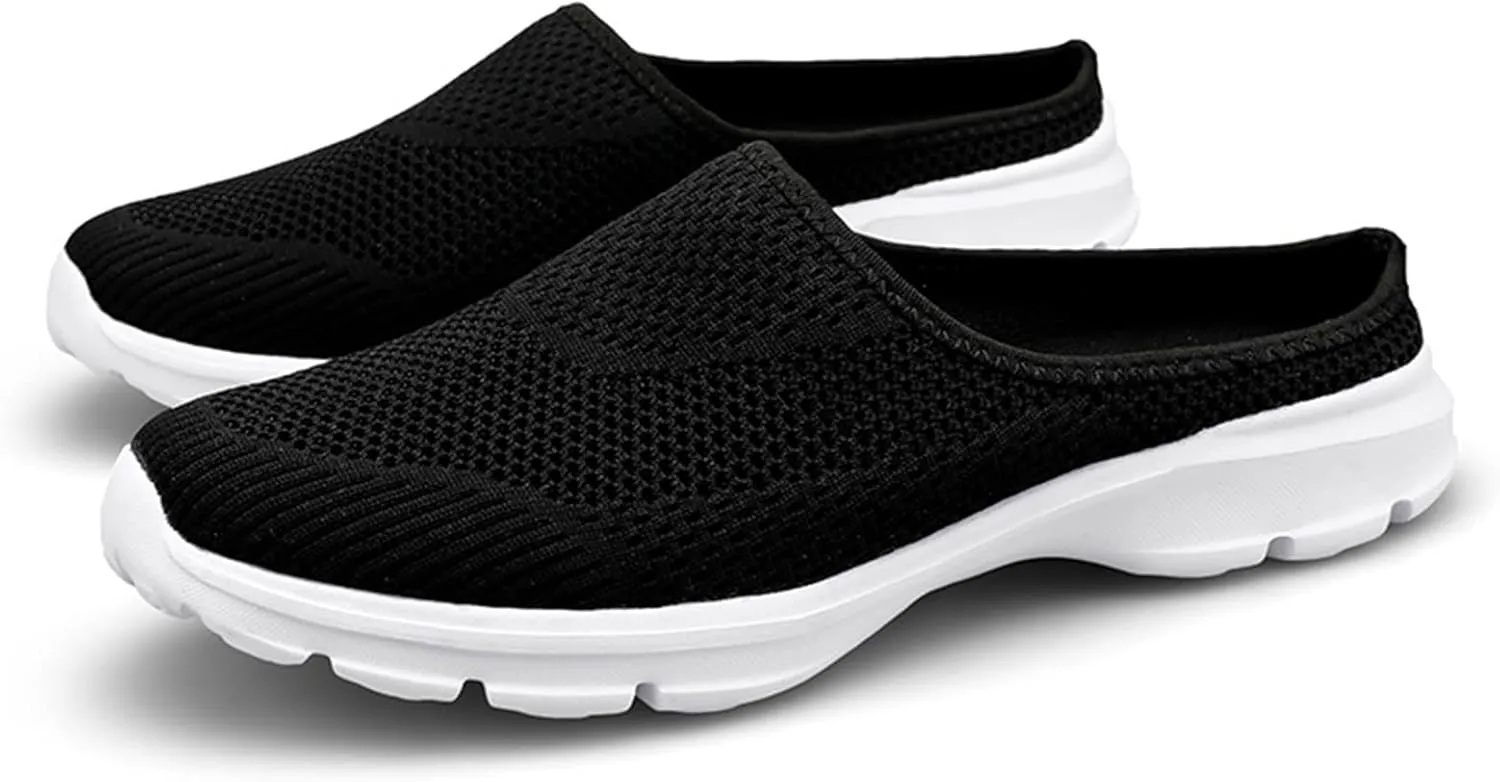 Women's Casual Slip on Half Shoes Breathable Arch Support Walking Mules Shoes Open Back Slip on Flats Non-Slip Sneakers Sandals
