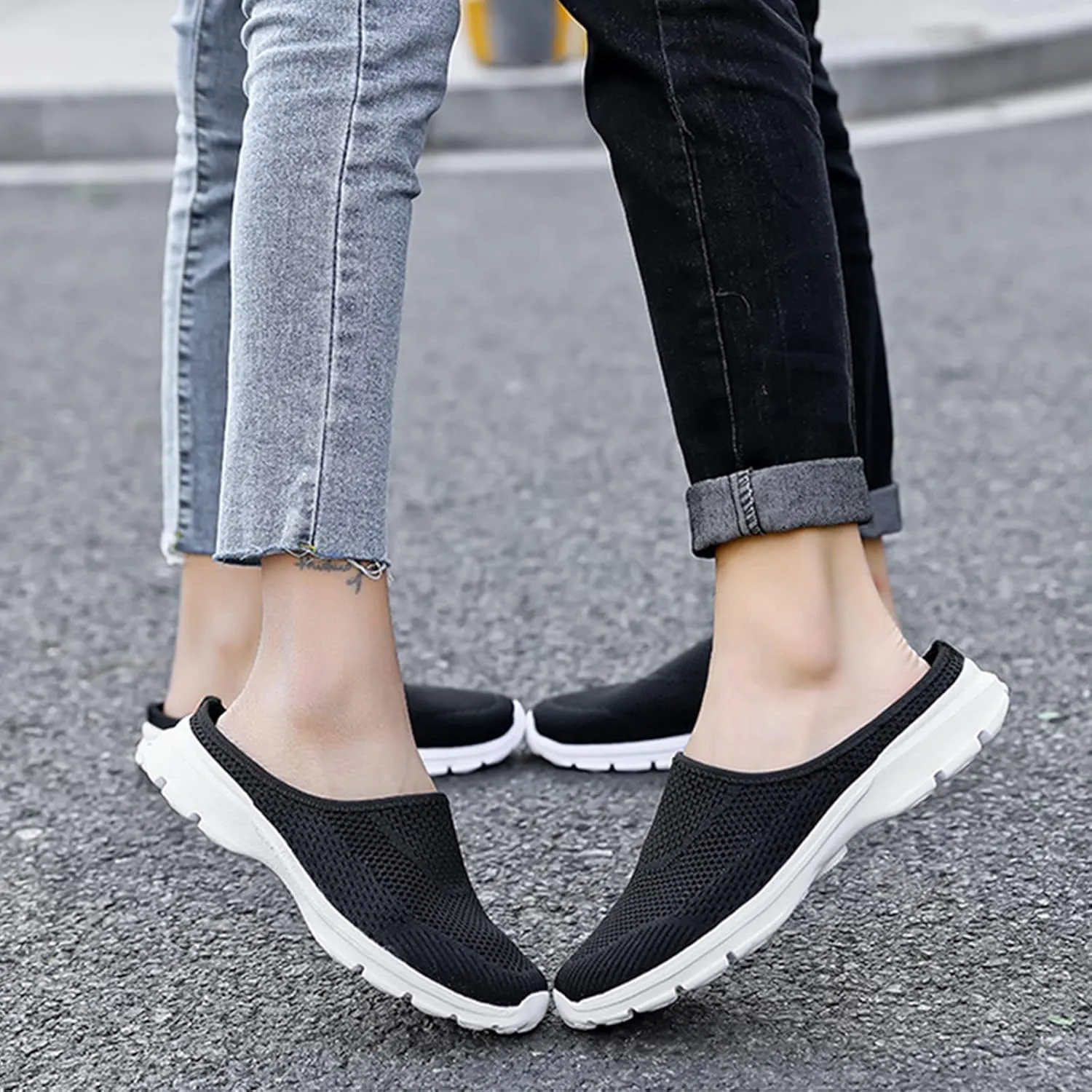 Women's Casual Slip on Half Shoes Breathable Arch Support Walking Mules Shoes Open Back Slip on Flats Non-Slip Sneakers Sandals