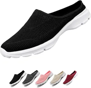 Women's Casual Slip on Half Shoes Breathable Arch Support Walking Mules Shoes Open Back Slip on Flats Non-Slip Sneakers Sandals