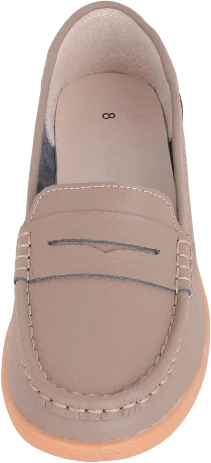 Womens Easy Slip On Genuine Leather Wedge Summer Deck Loafer Shoes