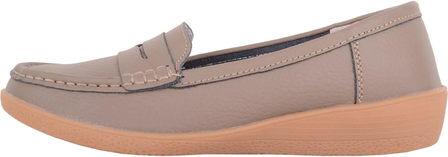 Womens Easy Slip On Genuine Leather Wedge Summer Deck Loafer Shoes