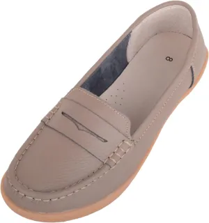 Womens Easy Slip On Genuine Leather Wedge Summer Deck Loafer Shoes
