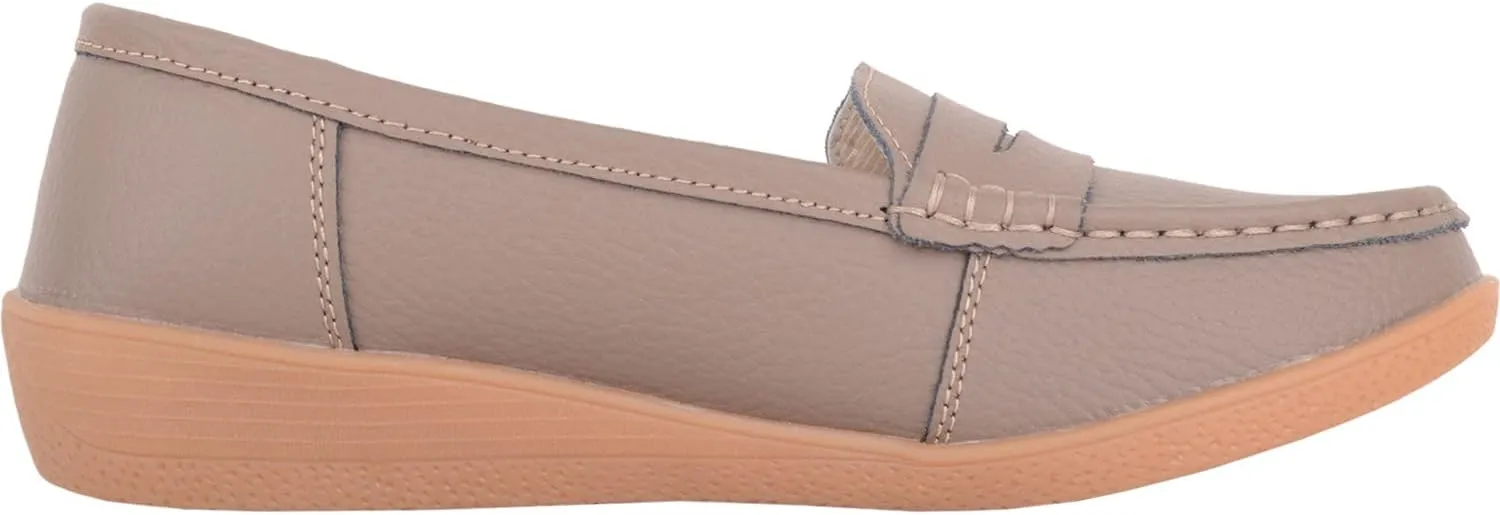 Womens Easy Slip On Genuine Leather Wedge Summer Deck Loafer Shoes