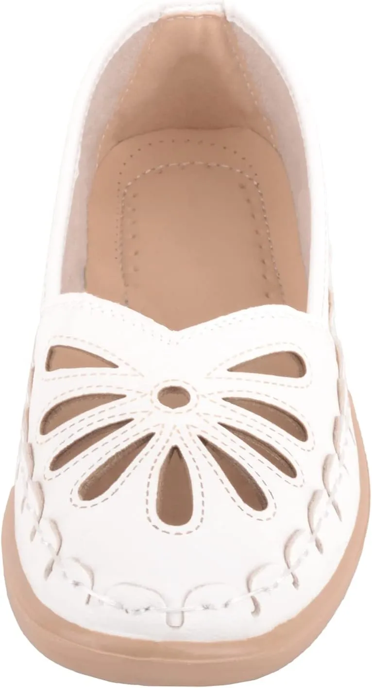 Womens Easy Slip On Summer Holiday Lightweight Cut Out Floral Comfort Shoes