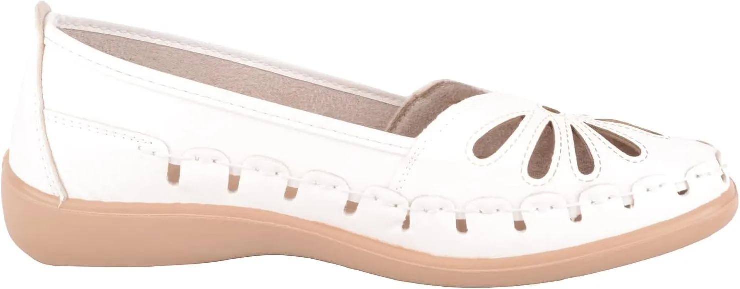 Womens Easy Slip On Summer Holiday Lightweight Cut Out Floral Comfort Shoes