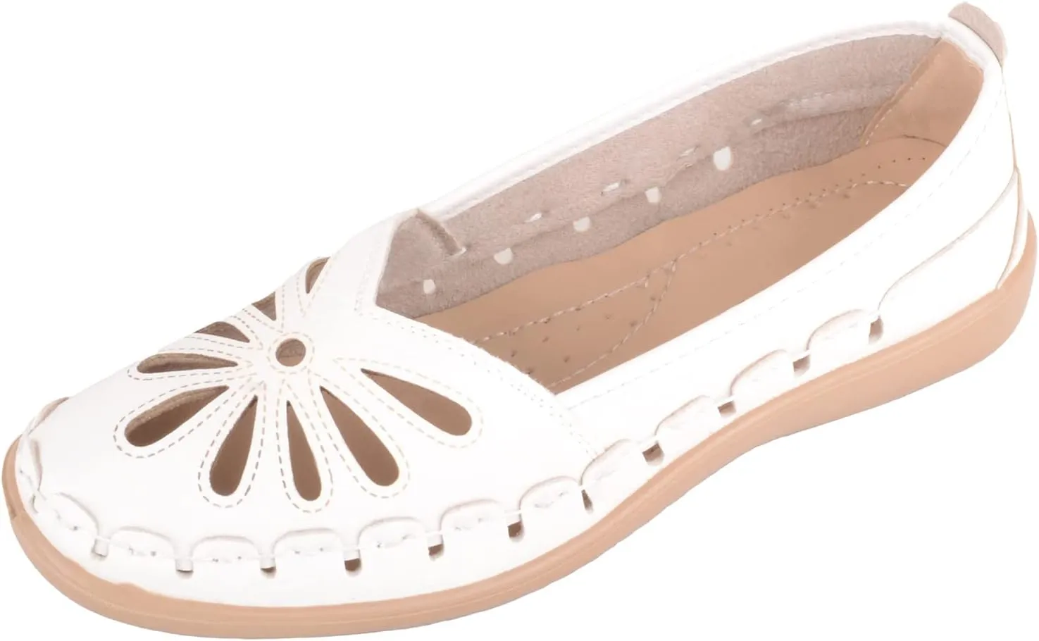 Womens Easy Slip On Summer Holiday Lightweight Cut Out Floral Comfort Shoes