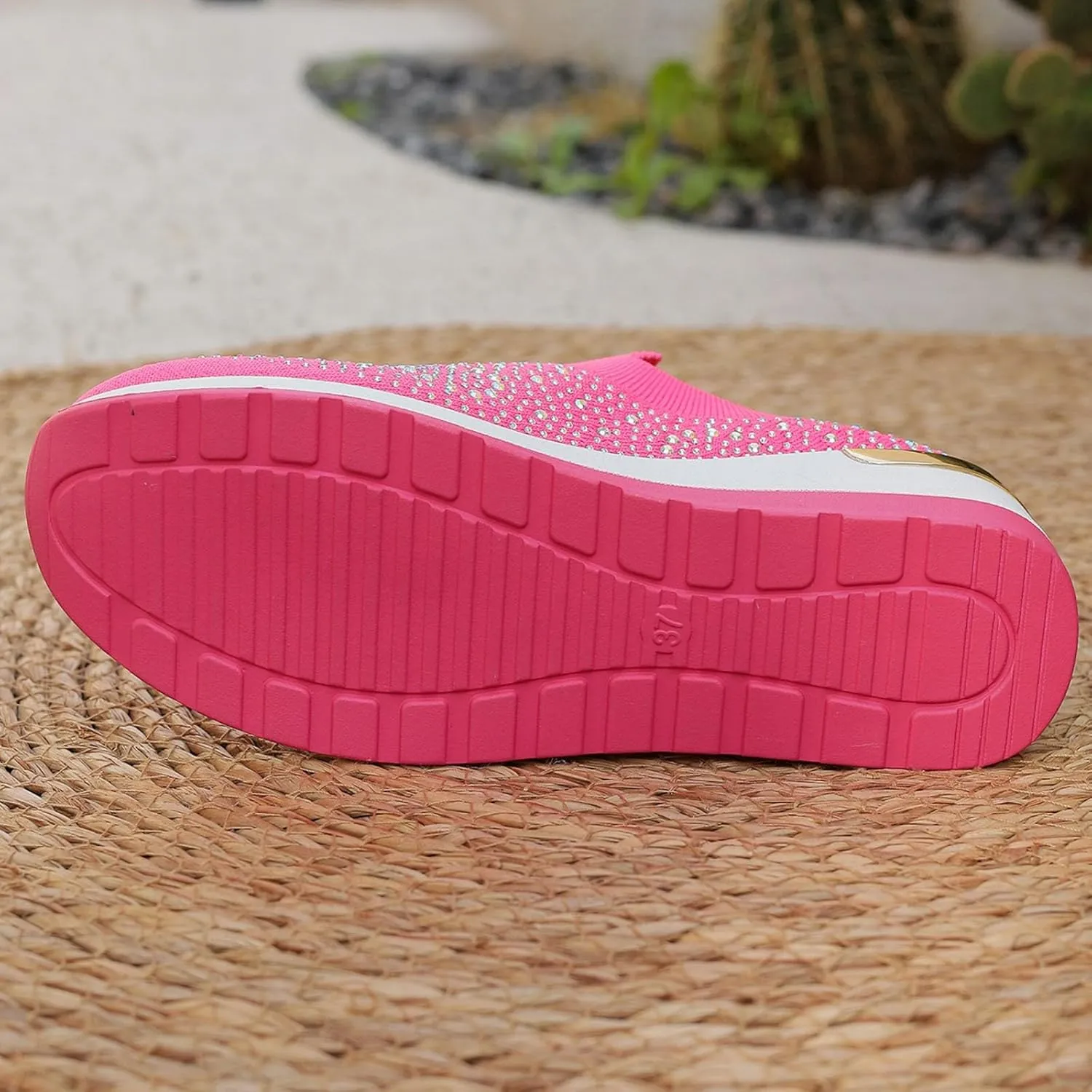 Women's Fashion Glitter Sneakers Platform Wedge Shoes Sparkly Rhinestone Mesh Slip-on Sneakers Breathable Spakle Shoes