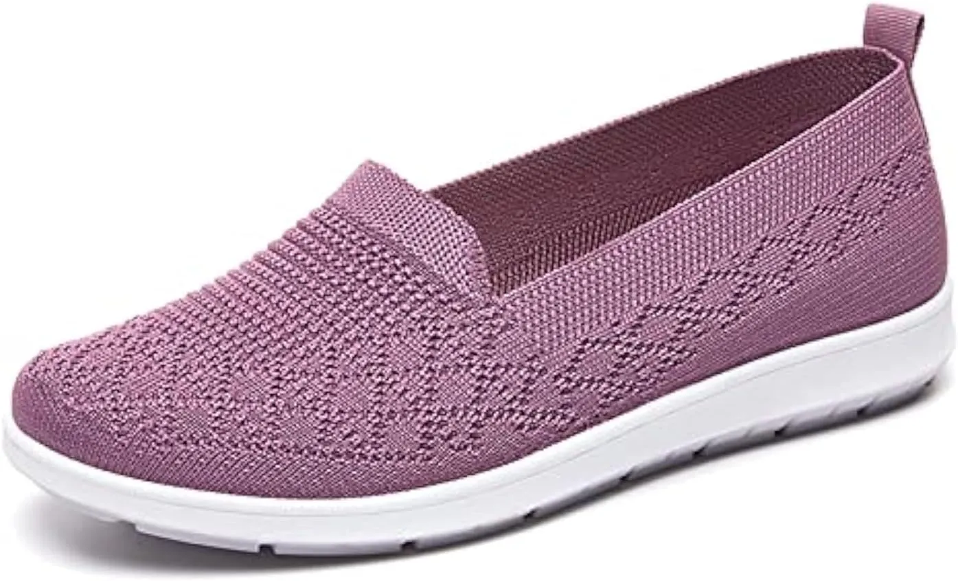 Women's Flat Breathable Fly Woven Mesh Sneakers,Casual Fashion Non-Slip Walking Shoes Comfortable Soft Sole Slip-on Loafers Tennis Shoes