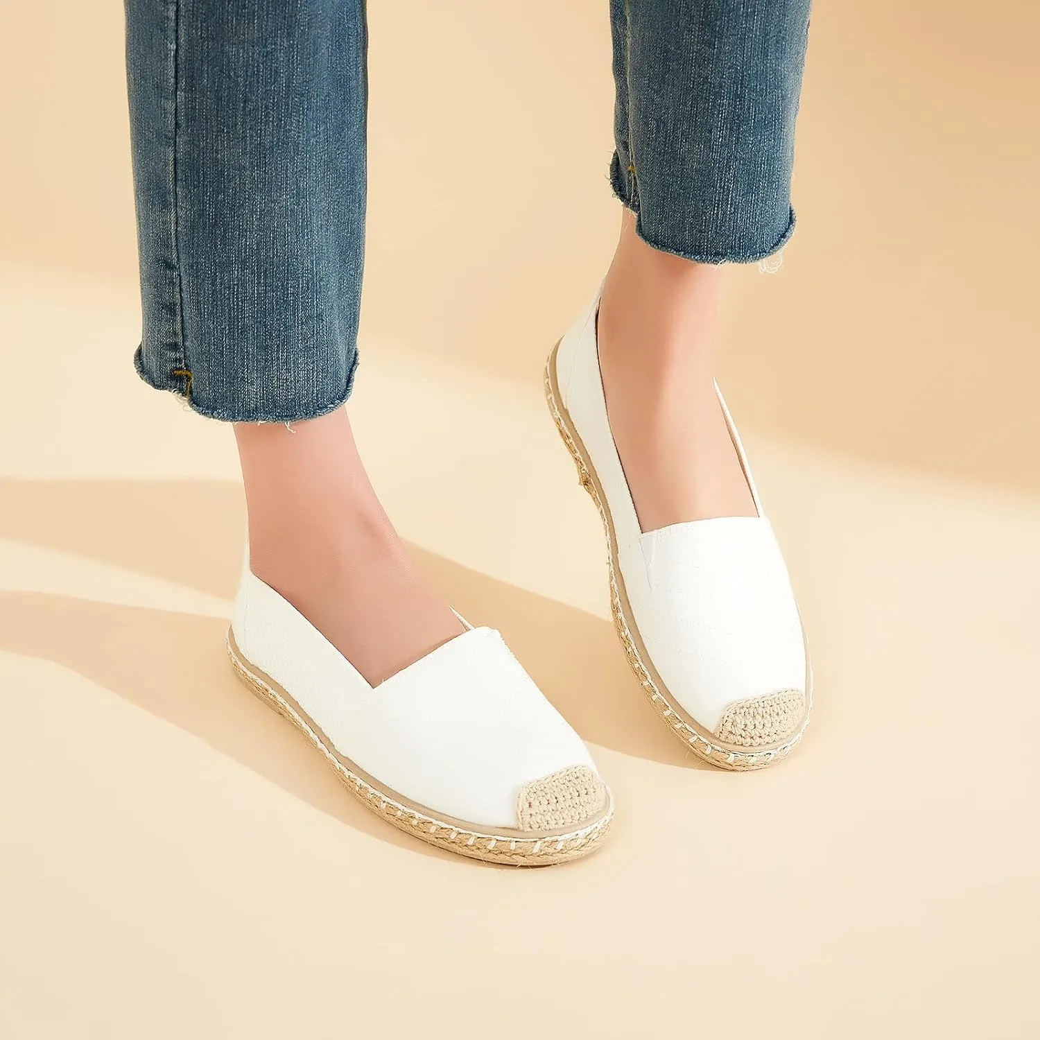 Women's Flats Shoes,Breathable Black Espadrilles Flats,Black and White Slip on Shoes(Lightweight and Soft)