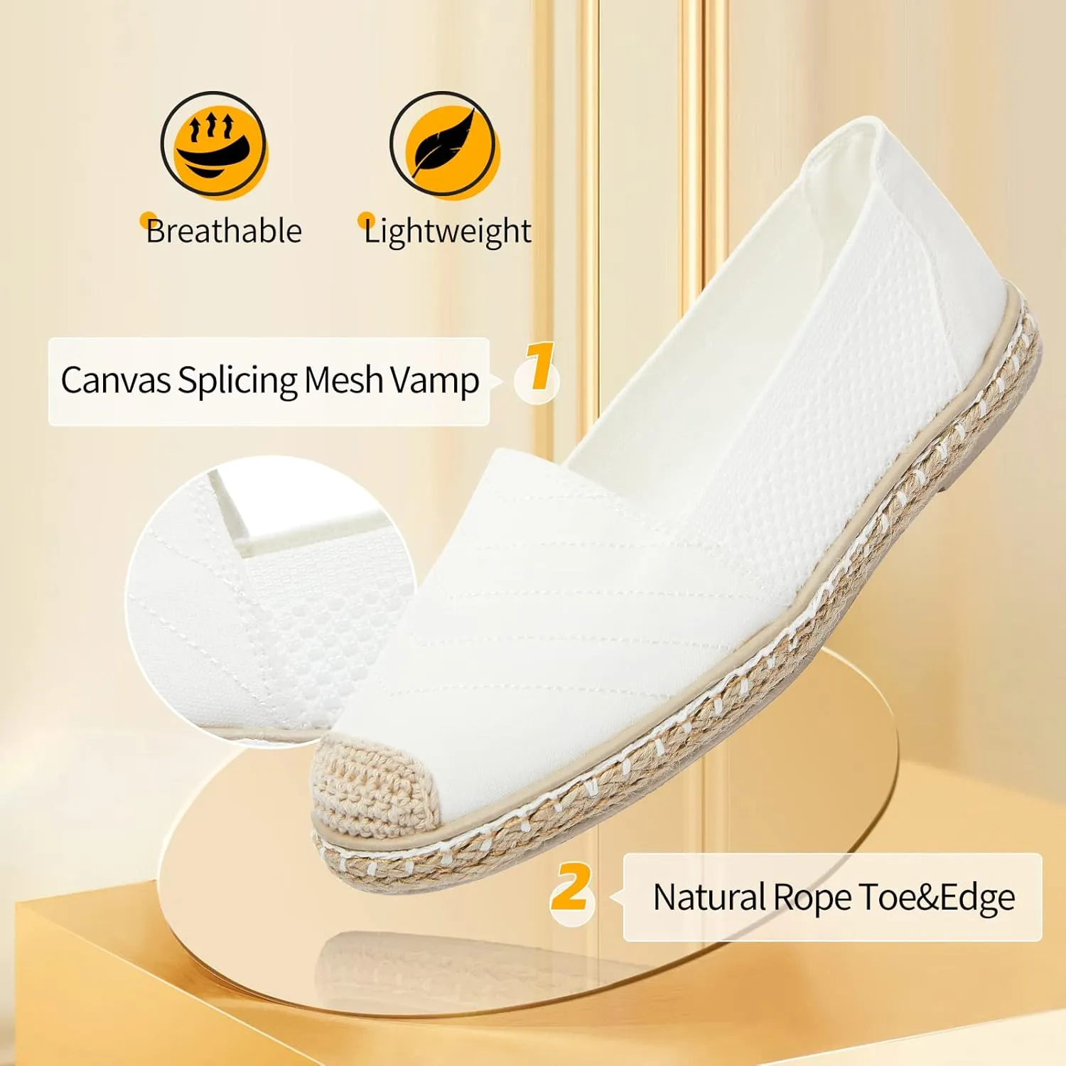 Women's Flats Shoes,Breathable Black Espadrilles Flats,Black and White Slip on Shoes(Lightweight and Soft)