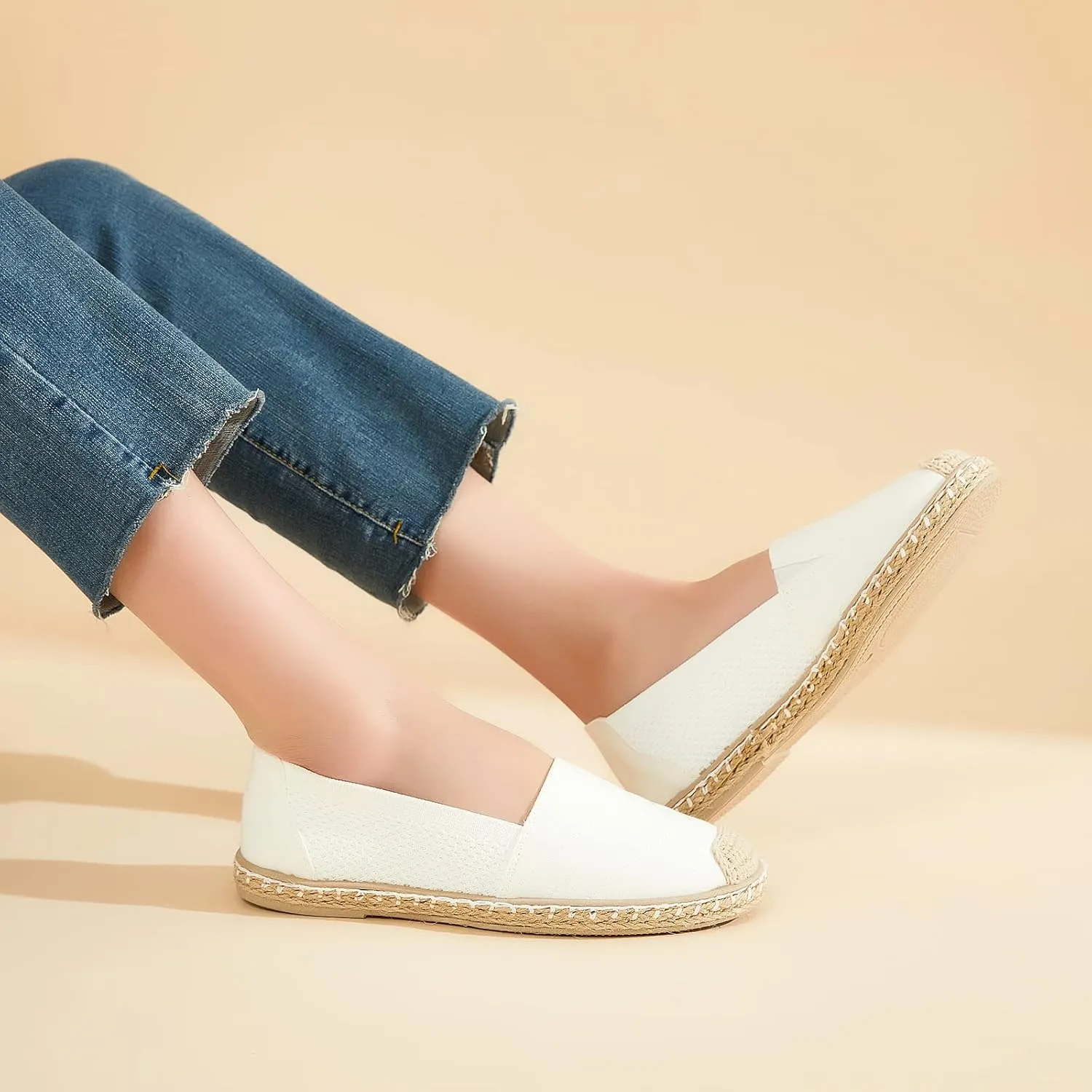 Women's Flats Shoes,Breathable Black Espadrilles Flats,Black and White Slip on Shoes(Lightweight and Soft)
