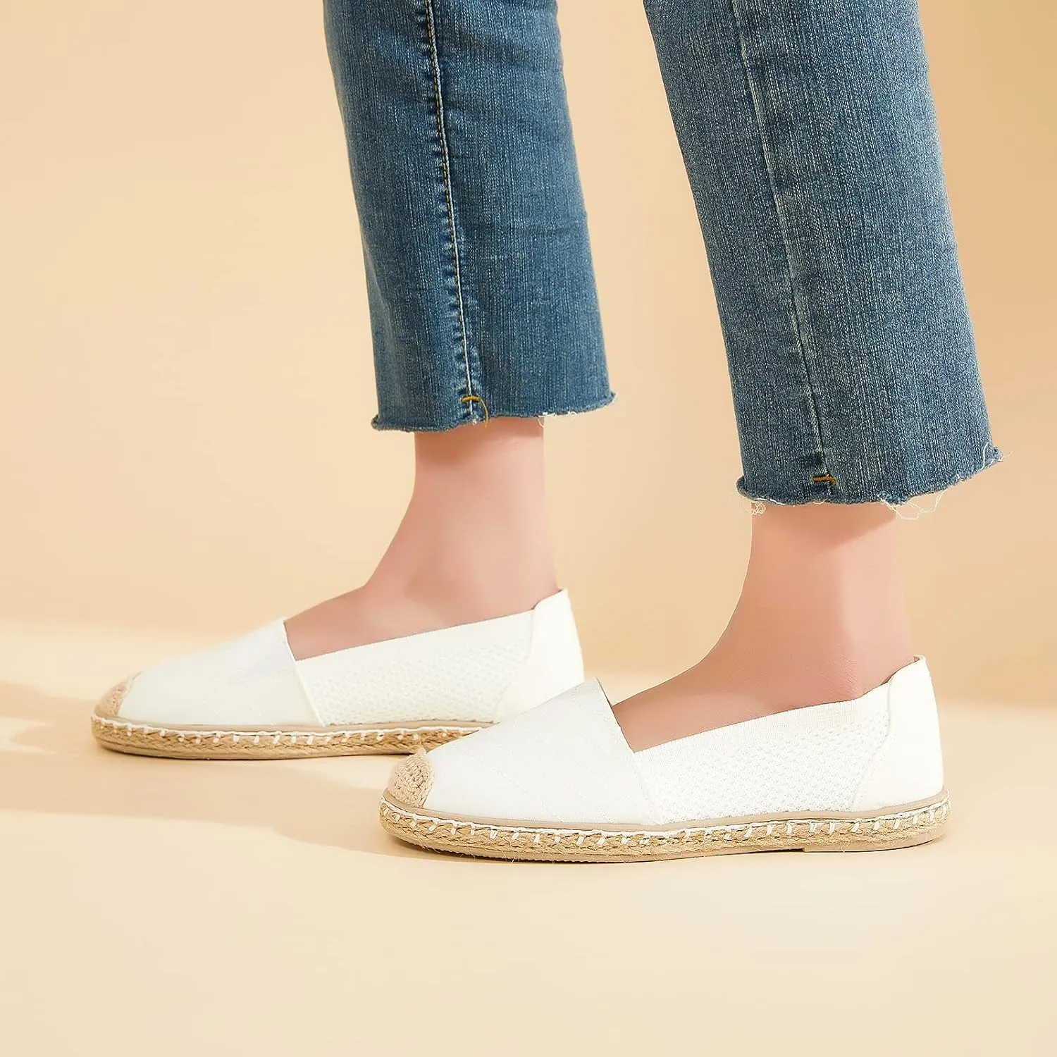 Women's Flats Shoes,Breathable Black Espadrilles Flats,Black and White Slip on Shoes(Lightweight and Soft)