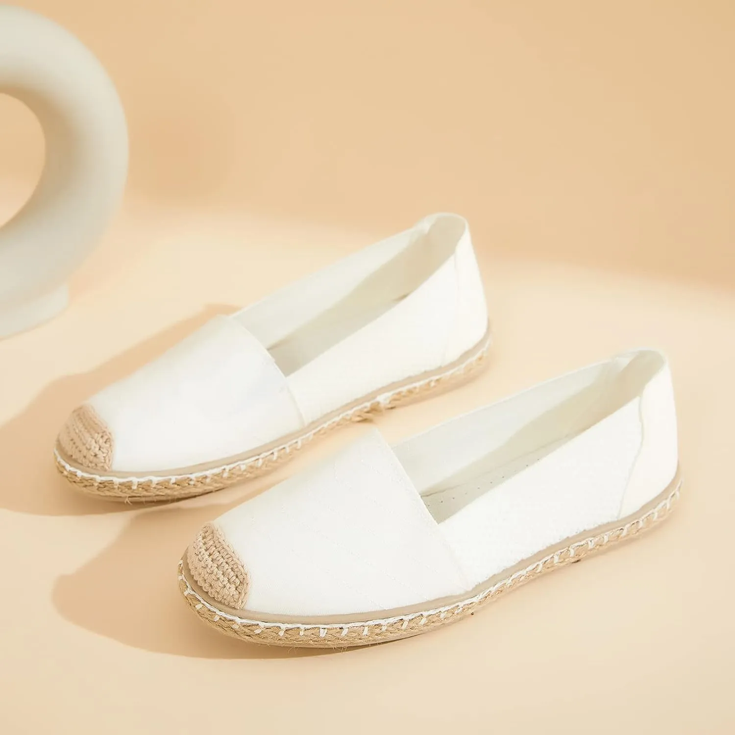 Women's Flats Shoes,Breathable Black Espadrilles Flats,Black and White Slip on Shoes(Lightweight and Soft)