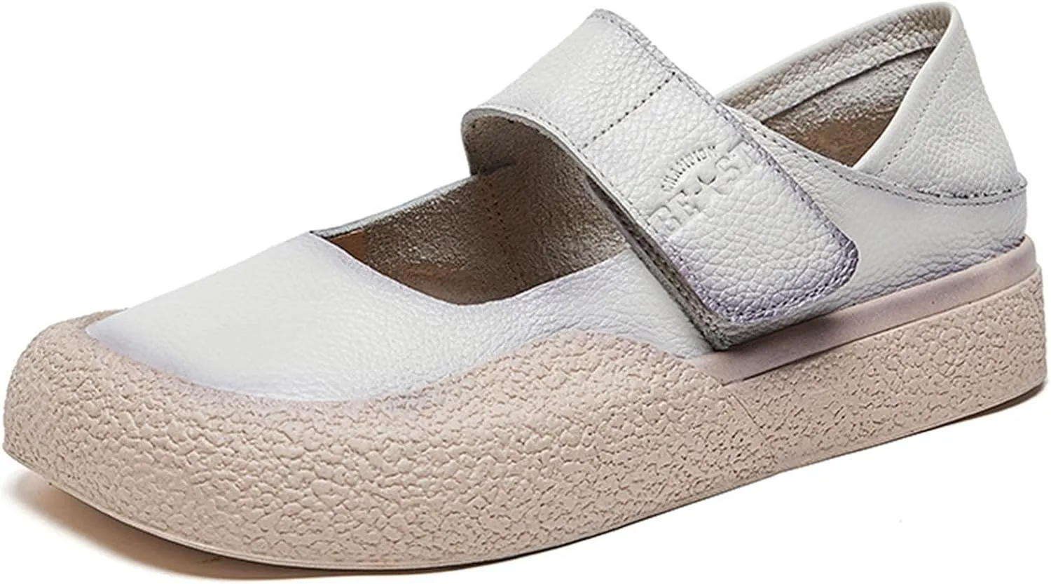 Women's Genuine Leather Flat Bottomed Soft Bottomed Mary Jane Shoes Fashionable and Comfortable Round Toe Low Heel Lightweight Walking Shoes