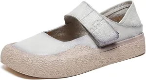 Women's Genuine Leather Flat Bottomed Soft Bottomed Mary Jane Shoes Fashionable and Comfortable Round Toe Low Heel Lightweight Walking Shoes