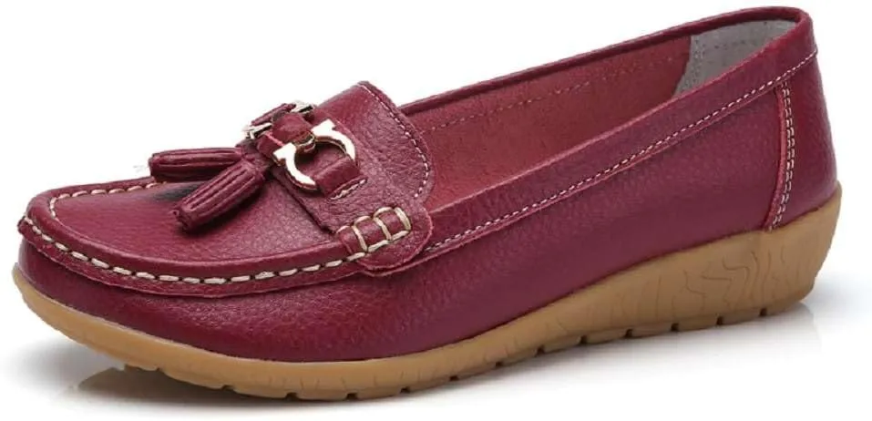 Women's Genuine Leather Platform Loafers Classic Casual Comfort Slip-On Shoes Soft Sole Dress Shoes