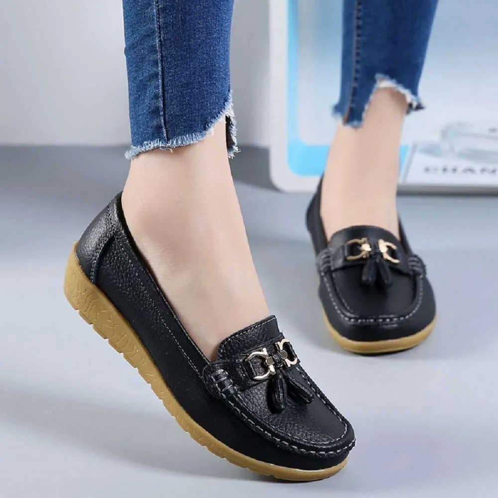 Women's Genuine Leather Platform Loafers Classic Casual Comfort Slip-On Shoes Soft Sole Dress Shoes