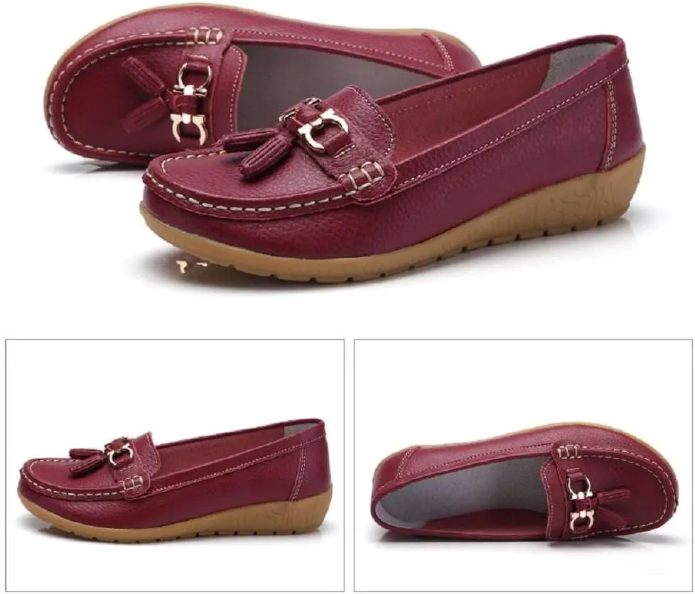 Women's Genuine Leather Platform Loafers Classic Casual Comfort Slip-On Shoes Soft Sole Dress Shoes