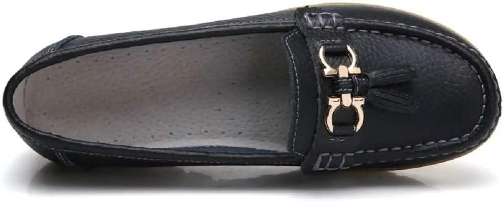 Women's Genuine Leather Platform Loafers Classic Casual Comfort Slip-On Shoes Soft Sole Dress Shoes