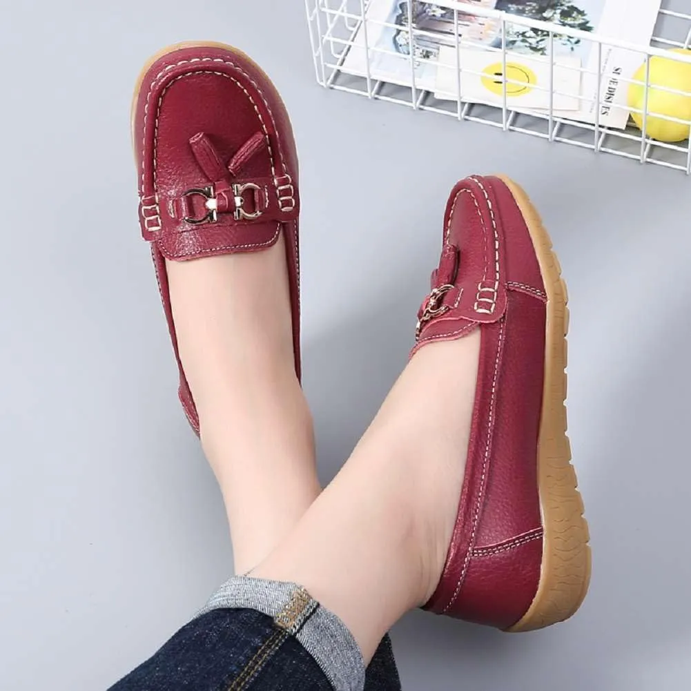 Women's Genuine Leather Platform Loafers Classic Casual Comfort Slip-On Shoes Soft Sole Dress Shoes