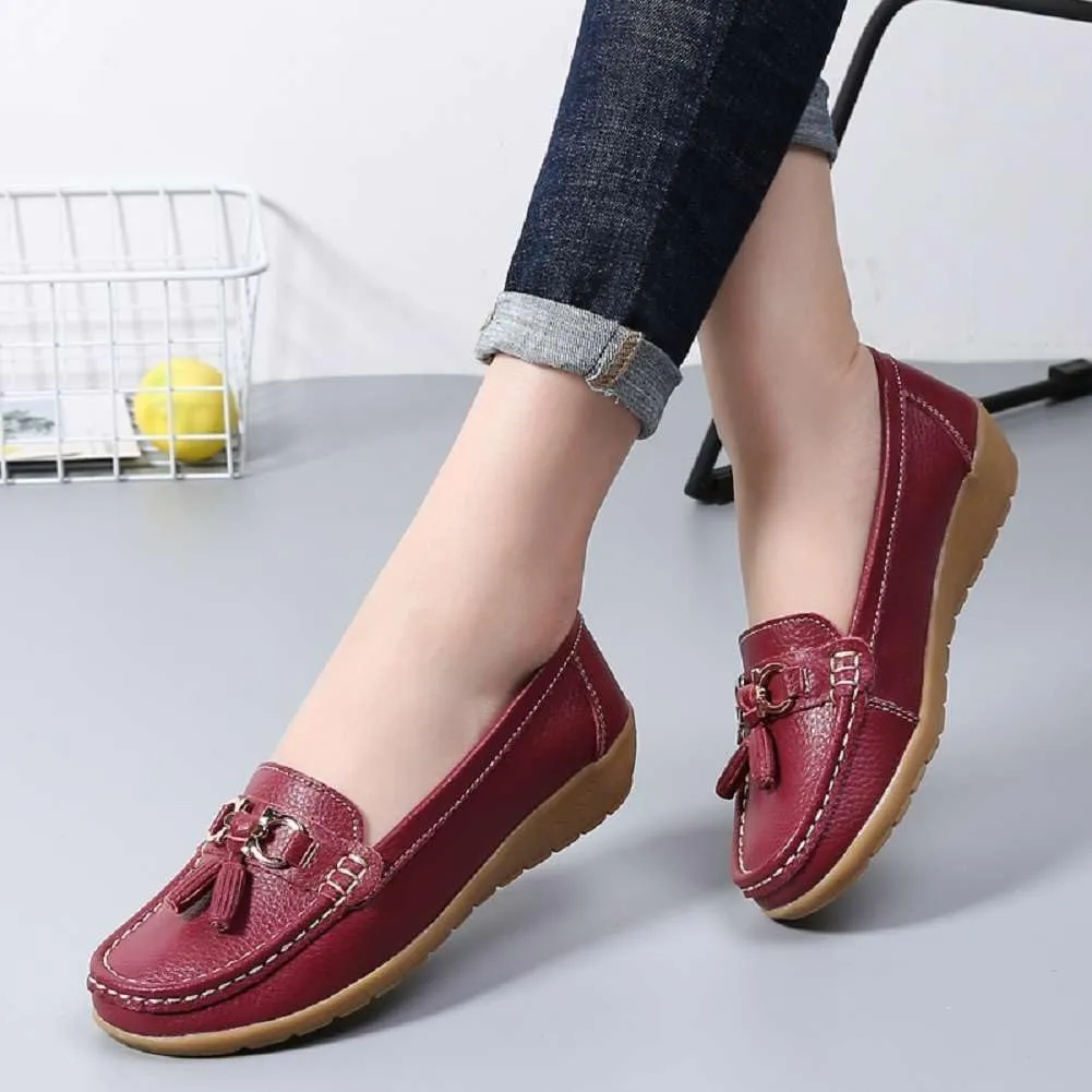 Women's Genuine Leather Platform Loafers Classic Casual Comfort Slip-On Shoes Soft Sole Dress Shoes
