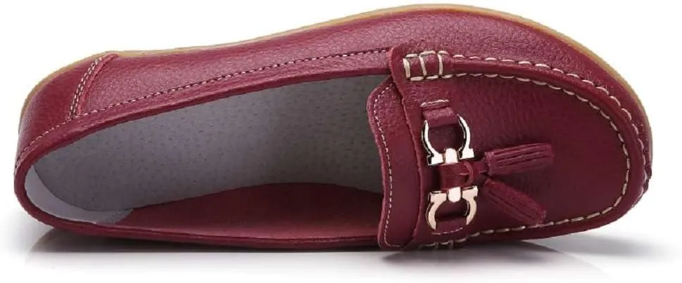 Women's Genuine Leather Platform Loafers Classic Casual Comfort Slip-On Shoes Soft Sole Dress Shoes