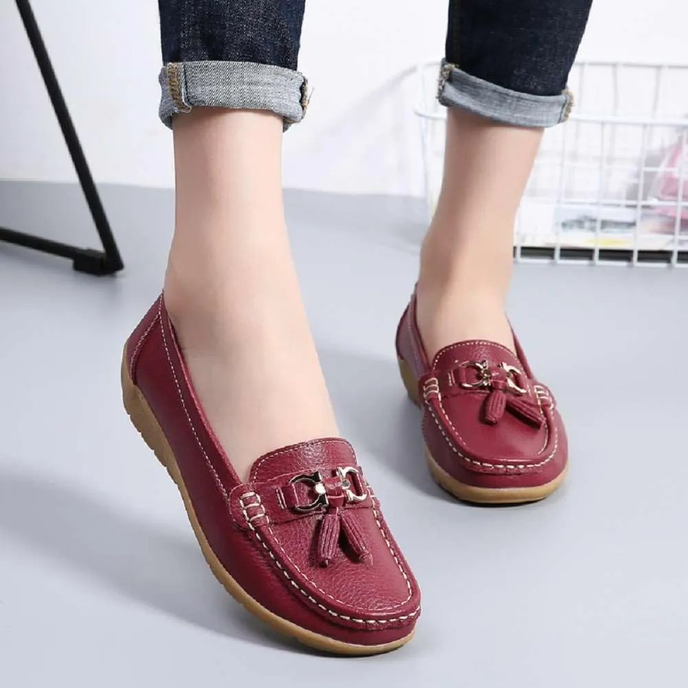 Women's Genuine Leather Platform Loafers Classic Casual Comfort Slip-On Shoes Soft Sole Dress Shoes