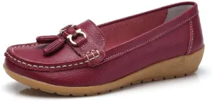 Women's Genuine Leather Platform Loafers Classic Casual Comfort Slip-On Shoes Soft Sole Dress Shoes