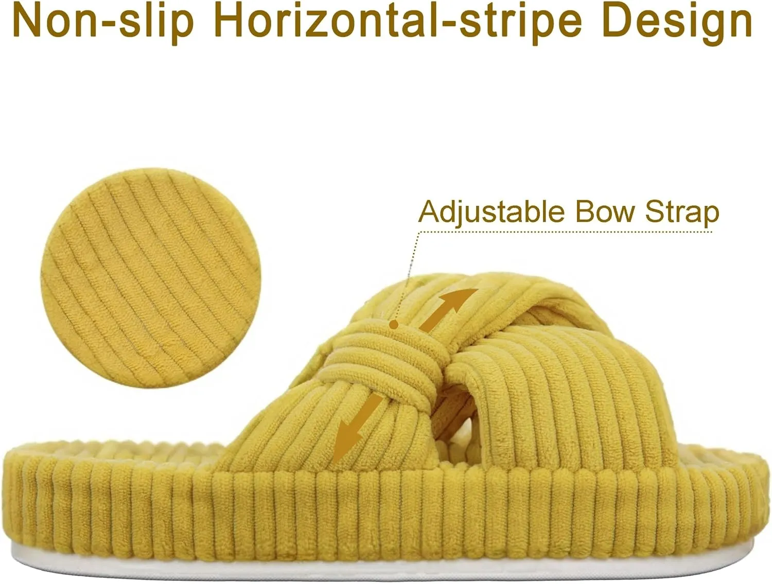 Women's House Slippers Corduroy Indoor Slippers Memory Foam Bedroom Open Toe Slippers Cross Band House Shoes