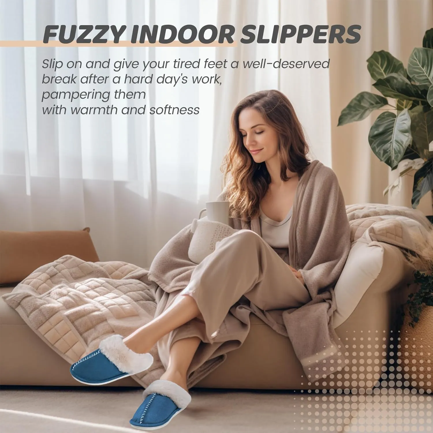Women's House Slippers Memory Foam Fluffy Soft Slippers, Slip on Winter Warm Shoes for Women