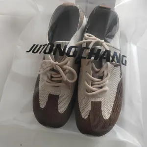 Women's Knit Athletic Sneakers, Two-Tone BrownBeige, Lace-up Casual Walking Shoes