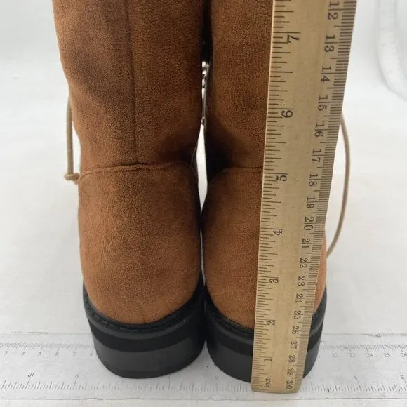 Women's Lace Up Ankle Boots Lightweight Walking Flat Mid Calf Boot Shoes Brown