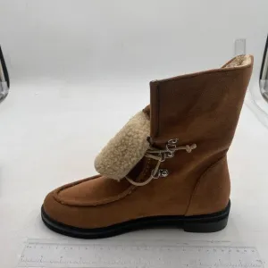 Women's Lace Up Ankle Boots Lightweight Walking Flat Mid Calf Boot Shoes Brown