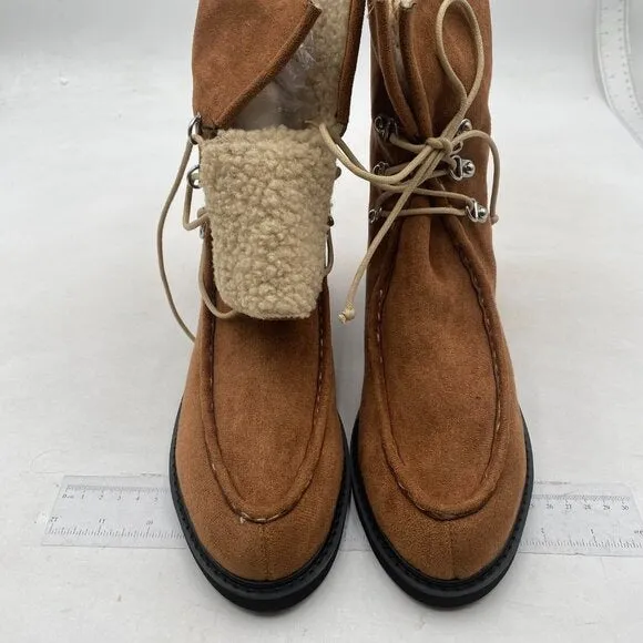 Women's Lace Up Ankle Boots Lightweight Walking Flat Mid Calf Boot Shoes Brown