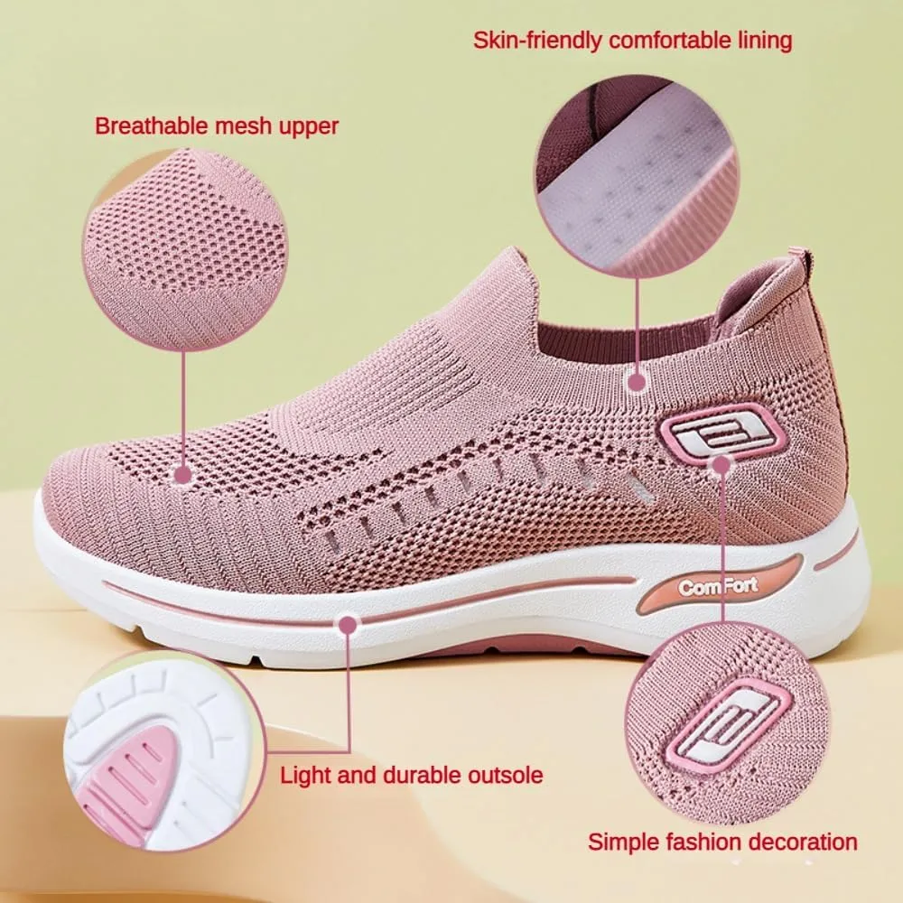 Women's Lightweight Slip-On Walking Shoes - Breathable Athletic Tennis Sneakers with Soft Knitted Fabric for Casual Gym Running of All Ages
