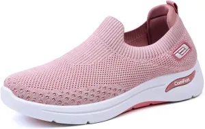 Women's Lightweight Slip-On Walking Shoes - Breathable Athletic Tennis Sneakers with Soft Knitted Fabric for Casual Gym Running of All Ages