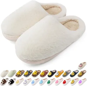 Women's Men's Retro Preppy Happy Face Slippers Comfy Warm Plush Slip-On House Slipper for Winter Indoor Soft Cushion Non-slip Fluffy Slides Slippers