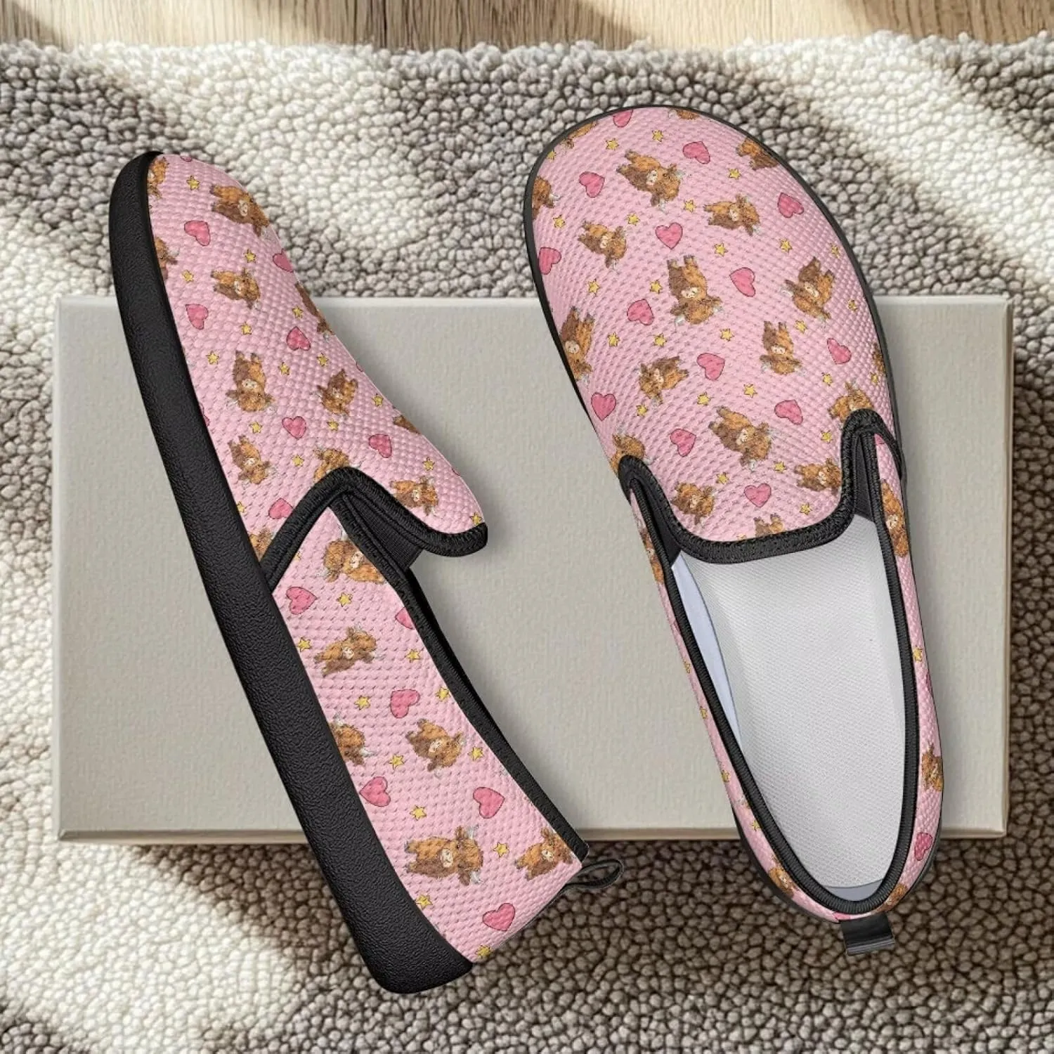 Women's Mesh Flats Casual Sports Sneakers Valentine's Day Slip On Comfort Non Slip Lightweight Soft Sole