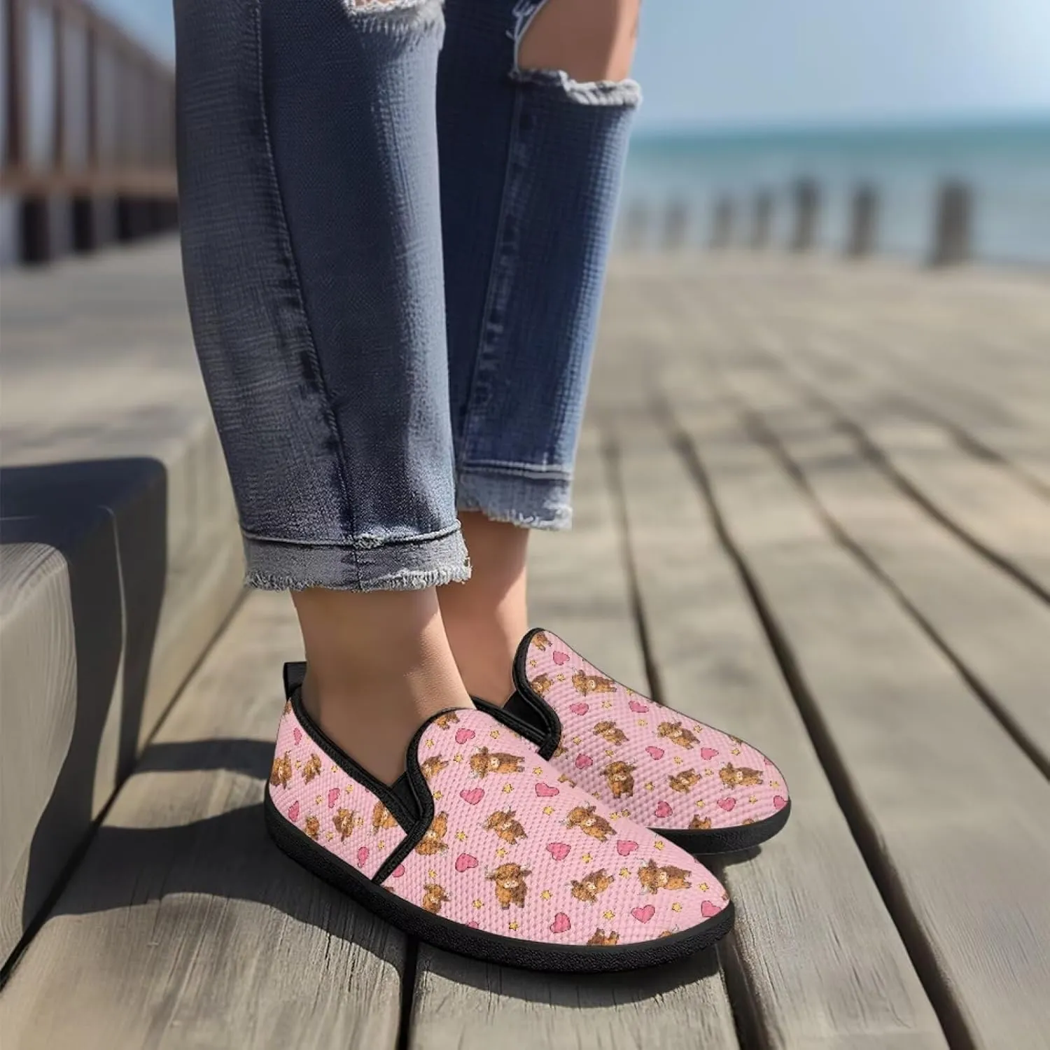 Women's Mesh Flats Casual Sports Sneakers Valentine's Day Slip On Comfort Non Slip Lightweight Soft Sole