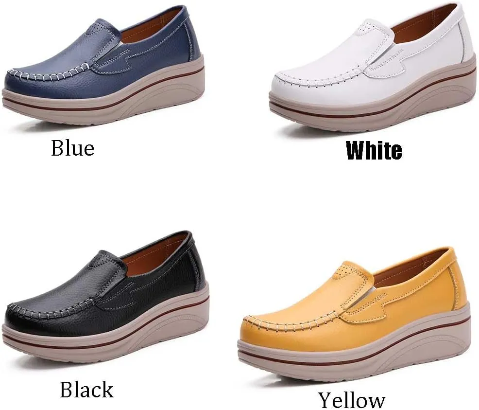 Women's Nursing Shoes Comfortable Walking Slip On Nurse Restaurant Work Lightweight Leather Loafers