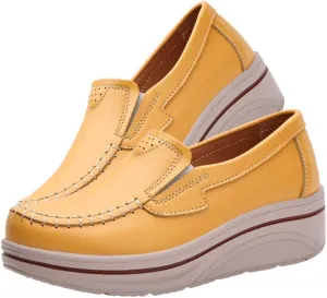 Women's Nursing Shoes Comfortable Walking Slip On Nurse Restaurant Work Lightweight Leather Loafers
