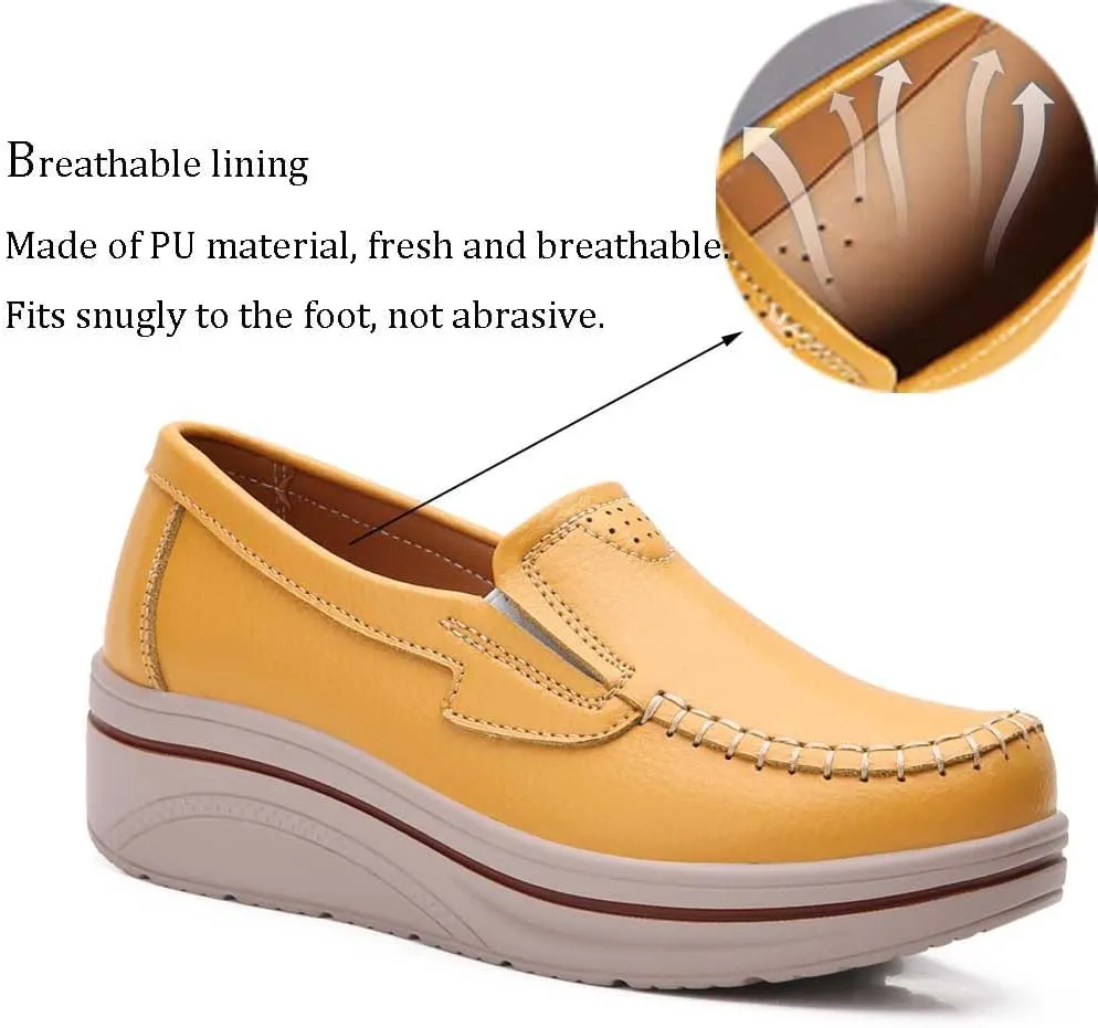 Women's Nursing Shoes Comfortable Walking Slip On Nurse Restaurant Work Lightweight Leather Loafers