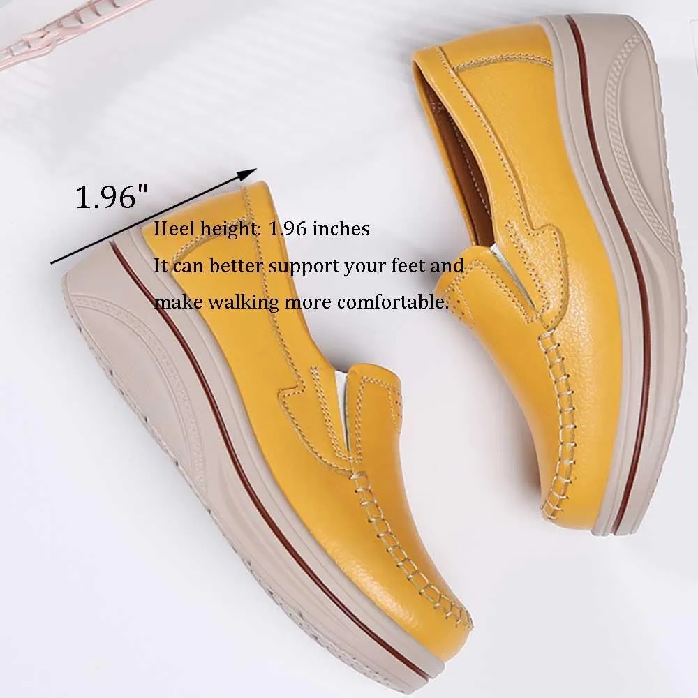 Women's Nursing Shoes Comfortable Walking Slip On Nurse Restaurant Work Lightweight Leather Loafers