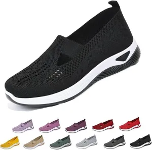 Women's Orthopedic Breathable Shoes,Women Woven Orthopedic Breathable SoftShoes Arch Support Slip-On Sneakers, Indoor Outdoor Casual Walking Anti-Skid Sports Shoes
